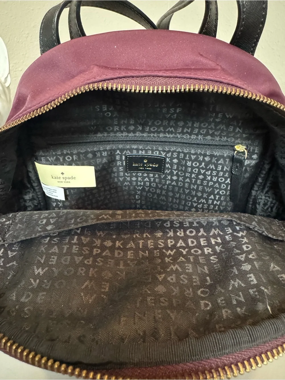 kate spade burgundy mini nylon backpack with gold hardware